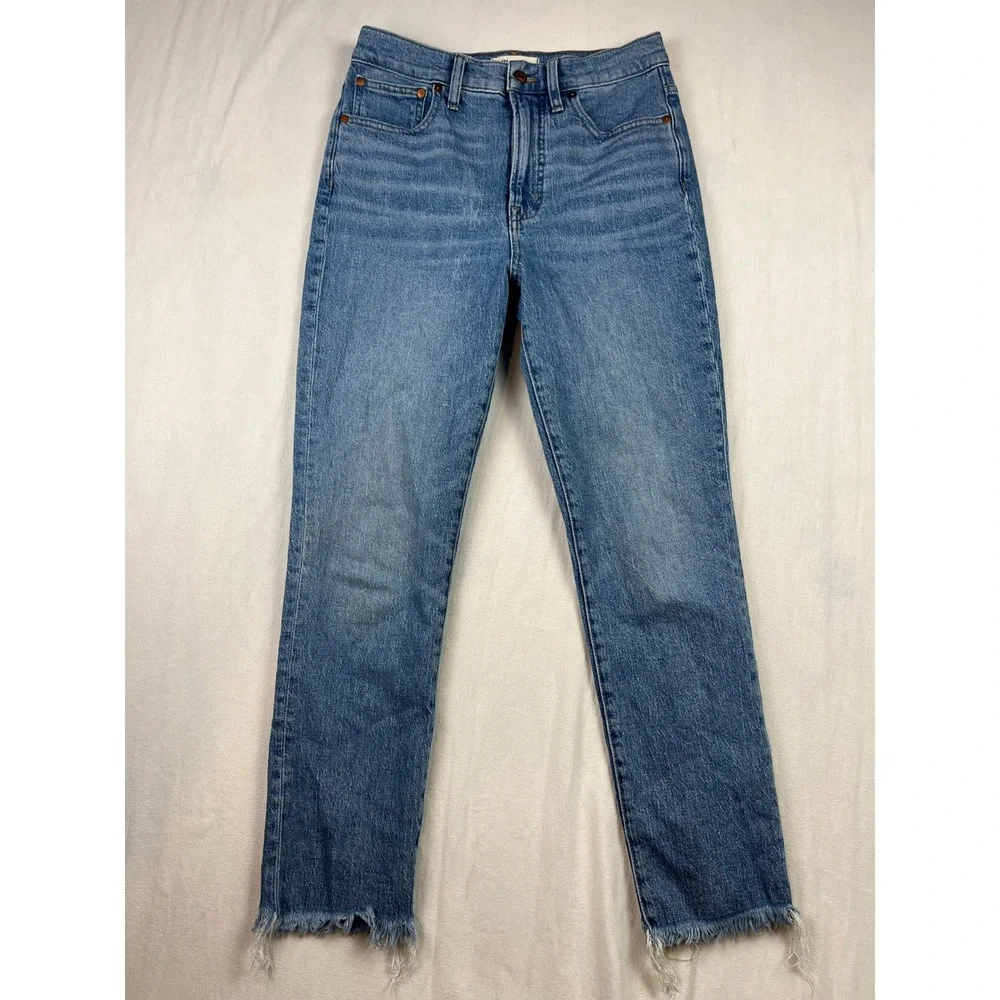 Madewell The Perfect Vintage Jean Medium Wash Raw Hem High Rise Tapered Size 27